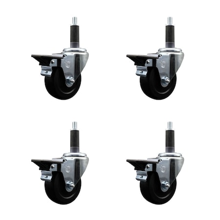 Service Caster 3.5'' Hard Rubber Swivel 1'' Expanding Stem Caster Set with Brake, 4PK SCC-EX20S3514-HRS-PLB-1-4